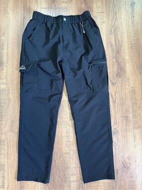 OUTDOORSPORTS Unisex Adult Black Cargo Pants L Regular Nylon Elastic Waist